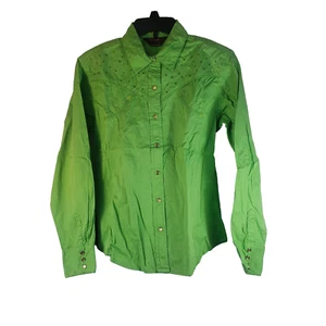 Walls Damen Medium Cowgirl Ranchwear limettengrün Western Kragen Druckknopf Shirt - Bild 1 von 12