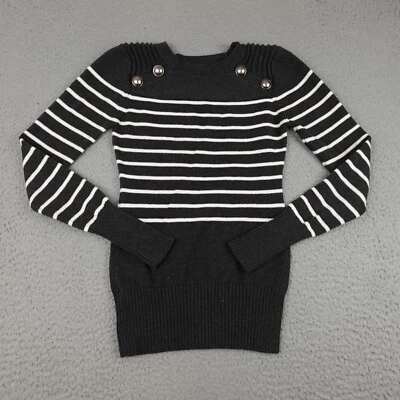 Pattyboutik свитер женщин маленький серый белый в полоску длинным рукавом пуловер вязаный - Изображение 1 из 4