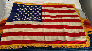 Valley Forge USA Flag Embroidered American linen w/ Gold Fringe & Sleeve 3'x4'
