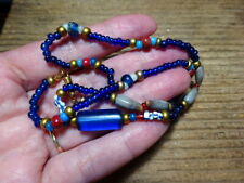 A Beautiful Handmade Brilliant Blue Necklace Made with Antique Glass Trade Beads
