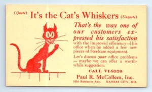 Cartolina pubblicitaria Kansas City MO The Cat's Whiskers Steelcase PAUL R. McCOLLEM c.1950 - Foto 1 di 2