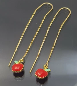 18K Gold Filled Stunning Italian Red Apple 18ct GF Threader Earrings 65mm - Picture 1 of 11