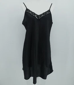 Y2K Slip Dress Black Satin Lace Whimsigoth Witchy Nightgown Gilligan Omalley - Picture 1 of 12