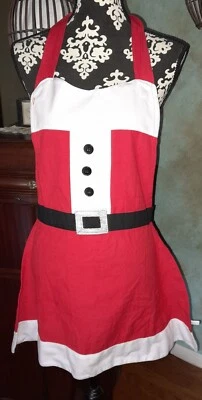 Christmas Apron Cover-up w/Neck & Waist Ties, Gold Embroidered Buckle FUN! - Image 1 of 4