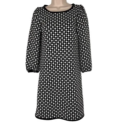 Max Studio Shift Dress Women's XS Long Sleeve Above Knee Geometric Black White - Image 1 of 4