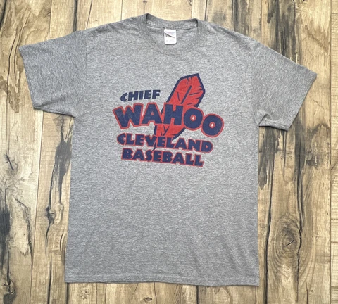 Vintage Cleveland Indians Guardians M Baseball Chief Wahoo MLB Gray JERZEES Cover