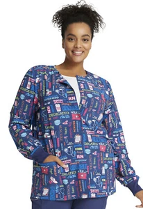 Scrub Life Cherokee Scrubs Nurse RN Snap Front Warm Up Jacket CK321 SULF - Picture 1 of 6