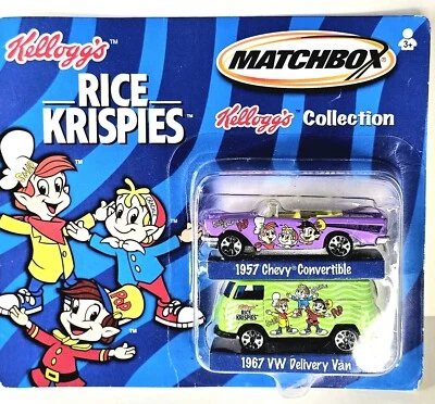 Matchbox 1/64 Rice Crispies 1957 Chevy Convertible and 1967 VW Delivery Van NRFB - Image 1 of 4