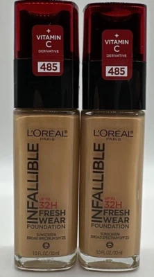 2PK L'oreal Infallible Fresh Wear Foundation ~ 1 FL OZ ~ 485 Golden Sun ~ NEW - Image 1 of 2