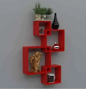 Modern Intersecting Wall Shelf/ Home Wall Decor Set of 4 in Red color / Home Dec - Picture 1 of 9