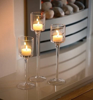 Set of 3 Elegant Tea Light Glass Candle Holders Wedding Table Centrepiece - Image 1 of 2