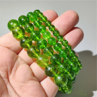 HOT Natural Peridot Stone Bracelet Green Crystal Beads Stretch Bracelet Handmade - Image 1 of 4