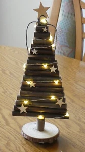 Christmas tree natural Nordic willow twigs on log base 20 lights 24cm x 10cm - Picture 1 of 3