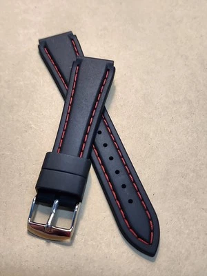 NOS Hadley Roma 18R Red Stitched Black Silicone Diver's Watch Band  - Image 1 of 4