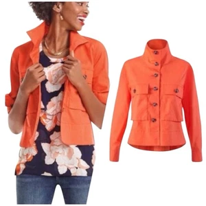 CAbi Womens Tiger Lily Resort Button Front Jacket 5098 Orange sz M High Collar - Picture 1 of 12