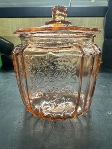 Vintage Rosa Depression Glas Mayfair Offen Rose Keks Keksdose mit Deckel - Bild 1 von 6