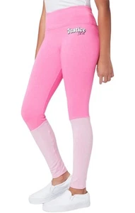 Justice Girls Leggings Pink Size 10 Full Length Elastic Waist Colorblock Logo - Picture 1 of 12
