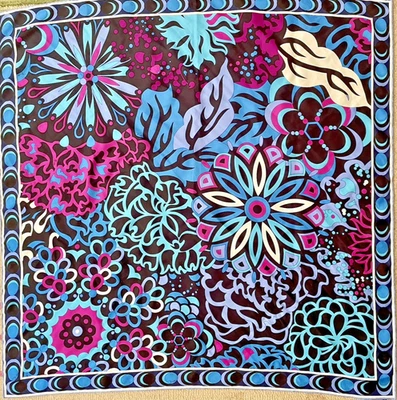 EMILIO PUCCI Large Silk Abstract Floral Silk Scarf Rolled Edges ITALY 100% AUTH - Image 1 of 4