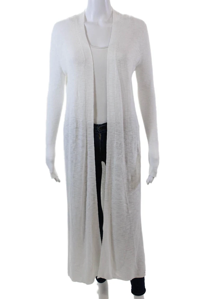 360 Sweater Womens Open Front Ribbed Knit Long Cardigan Sweater White Size XS - Image 1 of 4
