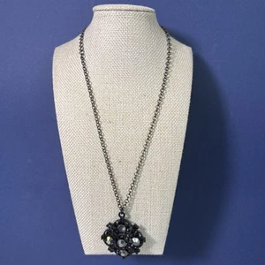 Vintage Black crystal diamond shaped 18-inch metal chain necklace - Picture 1 of 4