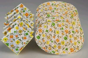 Set of 6 MCM Placemats & Napkins Quilted Floral Polka dot Yellow Orange Green - Picture 1 of 18