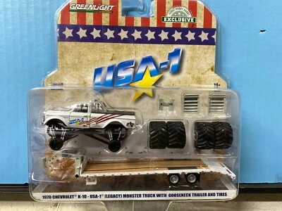 PNEUS DE REBOQUE 1/64 GREENLIGHT 1970 CHEVROLET K10 EUA-1 MONSTER TRUCK & GOOSENECK - Imagem 1 de 3