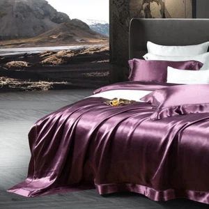 22 MM Mulberry Silk Custom Bedding Set 4pcs Duvet Cover Sets Flat Sheet Purple - Picture 1 of 56