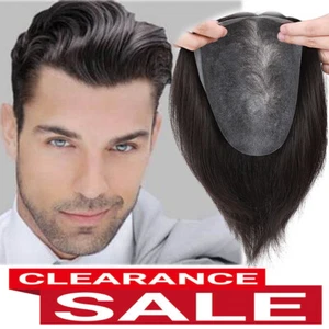 Natural 125% Full PU Toupee Wig Mens Virgin Human Hair Replacement Hairpiece #1B - Picture 1 of 12