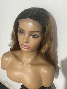 20 Inches Black Mix With Gold Curly Human hair blend Wig - Picture 1 of 4