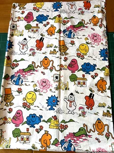 Vintage 1980s MR MEN Cotton Fabric Remnant 21" x 28" Retro Roger Hargreaves - Picture 1 of 3