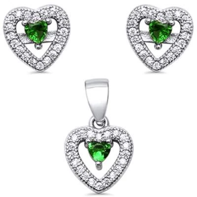 Emerald Pave Cubic Zirconia .925 Sterling Silver Earring and Pendant Set - Image 1 of 2