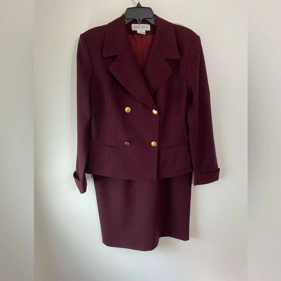 Traje Falda Jones Wear 100% Lana Borgoña Talla 12 Foto 1 de 4