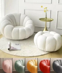 Pumpkin Sofa Chair 360° Swivel Lamb Fleece Fabric 1/2/3 Seater Lounge Set - Picture 1 of 41