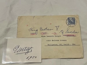 1950 King Gustav V of Sweden Royal autograph signed card w/ envelope - Picture 1 of 2