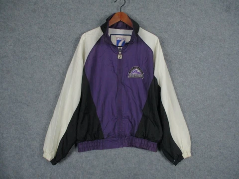 VTG Colorado Rockies Jacket Large Purple Black White Windbreaker Full Zip Logo 7 Cover