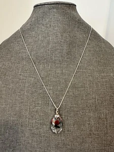 Reverse painted Rose on crystal Milor Italy sterling silver pendant necklace - Picture 1 of 3