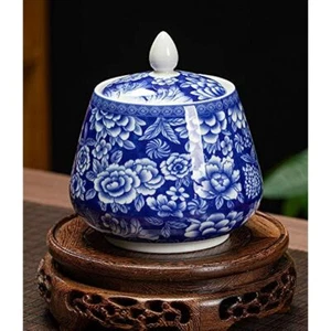 5" Ceramic Blue and white Sealed Coffee Food Storage Jar Canister Lid - Picture 1 of 4