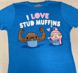 New  Fifth Sun Muffins Cupcakes Women's Junior Tee T-Shirt Blue Cotton   M - Picture 1 of 5