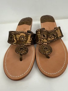 Jack Rogers Bronze Leather Thong Sandals Wedge Shoes Size 10 - Picture 1 of 5