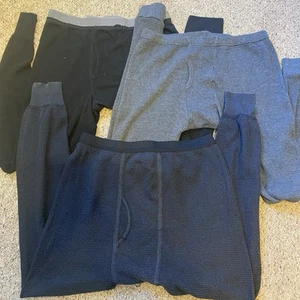 Lot of 3 Men M Long Johns Thermal Pants Base Layer Black Gray Mixed Brands Comfy - Picture 1 of 6