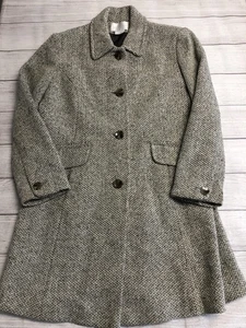 Worthington Coat Womens Large Gray Black Herringbone Tweed Button Front Lined - Picture 1 of 13