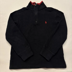 Polo Ralph Lauren Niños Pequeño (8) Cuarto Cremallera Suéter Negro Rojo - Imagen 1 de 10