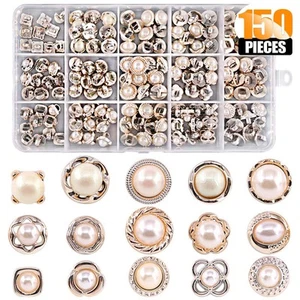 150 Piece Assorted Pearl Buttons Resin White Pearl Shank Button 8mm 10mm 11mm - Picture 1 of 7