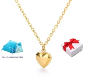 3D ❤️ Herz Anhänger Halskette Edelstahl vergoldet Herzkette Damen Geschenk - Picture 1 of 11
