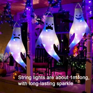 Halloween Hanging Ghost Windsocks Outdoor Lighted Glowing Ghost Witch Home Decor - Picture 1 of 15