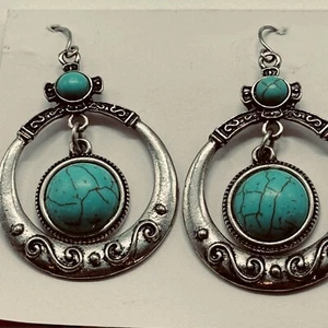 Boho Style Faux Turquoise Hook Earrings - Picture 1 of 4