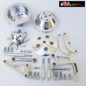Small Block Chevy Polished Aluminum Bracket & Pulley Kit Long Water Pump 350 400 - Picture 1 of 8