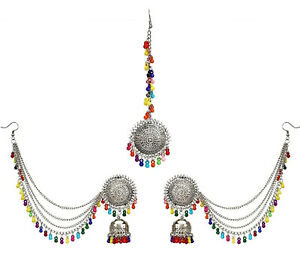 Indian Ethnic Traditional Bollywood Style Silver Oxidized Jhumka Boho Earrings