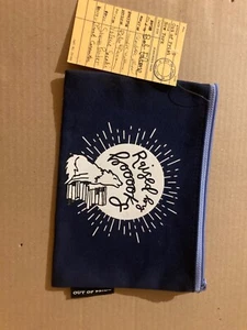 Out of Print Navy Blue Canvas Pencil Pen Pouch Raised By Books Wolf Retired NWT - Picture 1 of 2