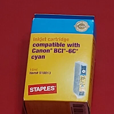 Staples Canon BCI-6C Cyan Ink # 510013 US Cartridge  New Pixma. BJC - Image 1 of 3